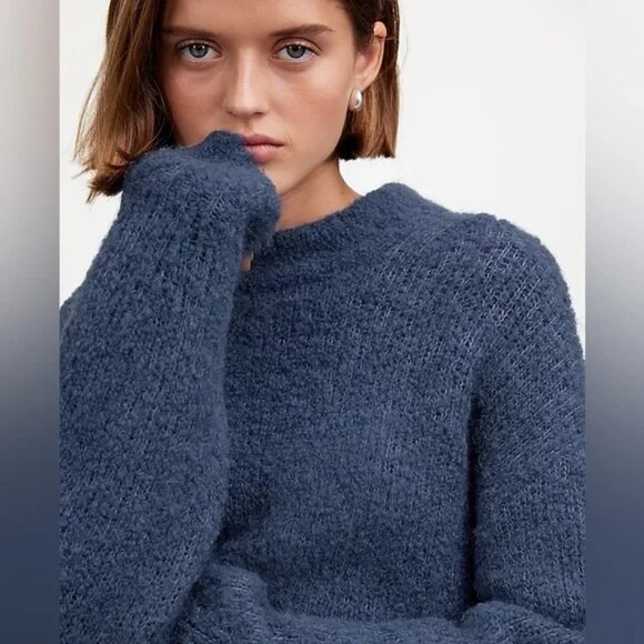 Madewell Wool Alpaca Blend Boucle-Knit Mock Neck Oversized Sweater Blue L NWT - Picture 1 of 6